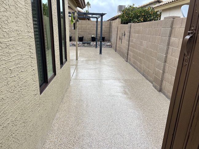 Side yard walkway polyaspartic concrete coating — East Valley, AZ